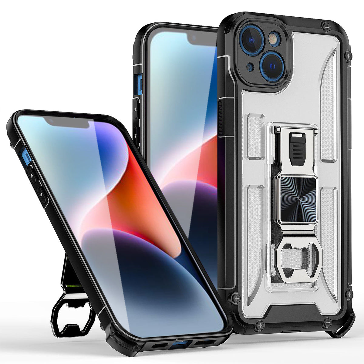 IPHONE 14 PLUS Compatible Kickstand Ring Holder/Bottle Opener with Magnetic Car Mount for IPHONE 14 PLUS In Clear - Ultra-Slim Protection by CELL DEMAND