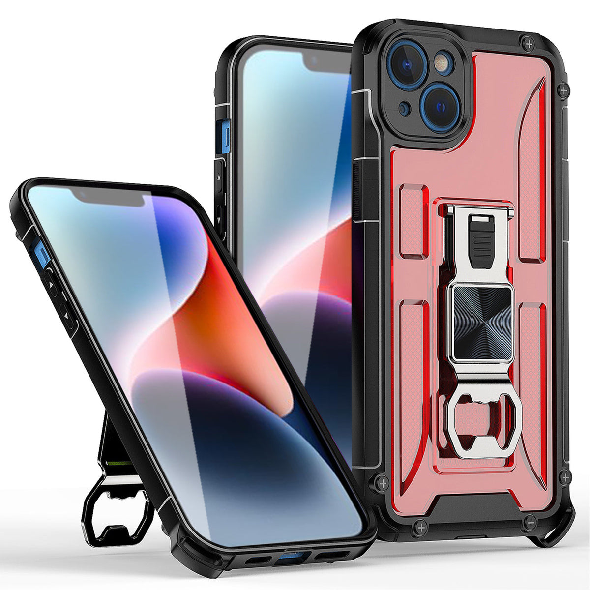 IPHONE 14 PLUS Compatible Kickstand Ring Holder/Bottle Opener with Magnetic Car Mount for IPHONE 14 PLUS In Red - Premium Protection by CELL DEMAND