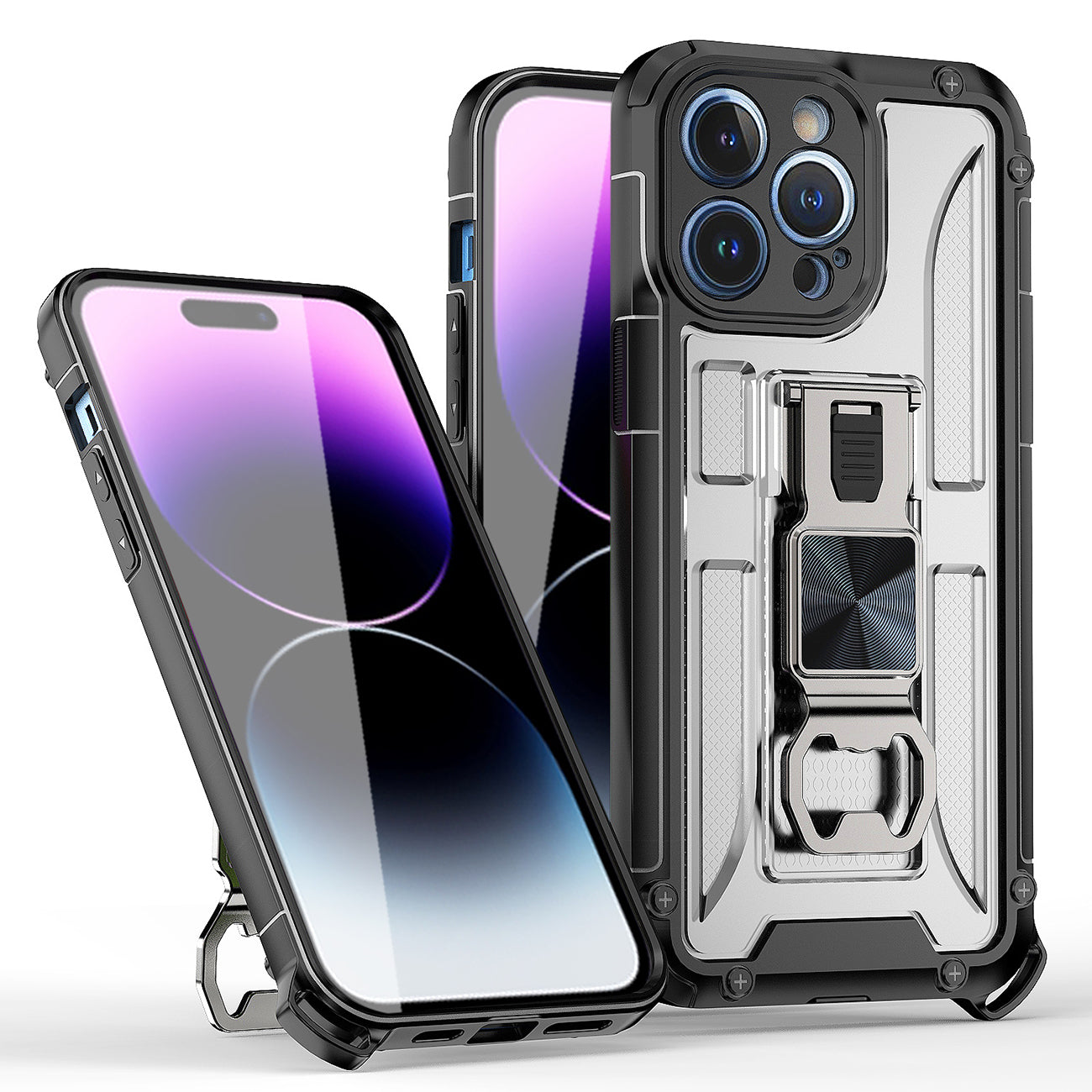 IPHONE 14 PRO Compatible Kickstand Ring Holder/Bottle Opener with Magnetic Car Mount for IPHONE 14 PRO In Clear - Heavy Duty Protection by CELL DEMAND