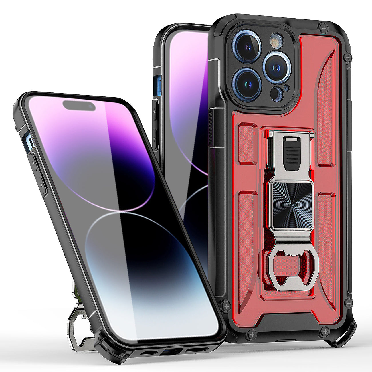 IPHONE 14 PRO Compatible Kickstand Ring Holder/Bottle Opener with Magnetic Car Mount for IPHONE 14 PRO MAX In Red - Shockproof Protection by CELL DEMAND