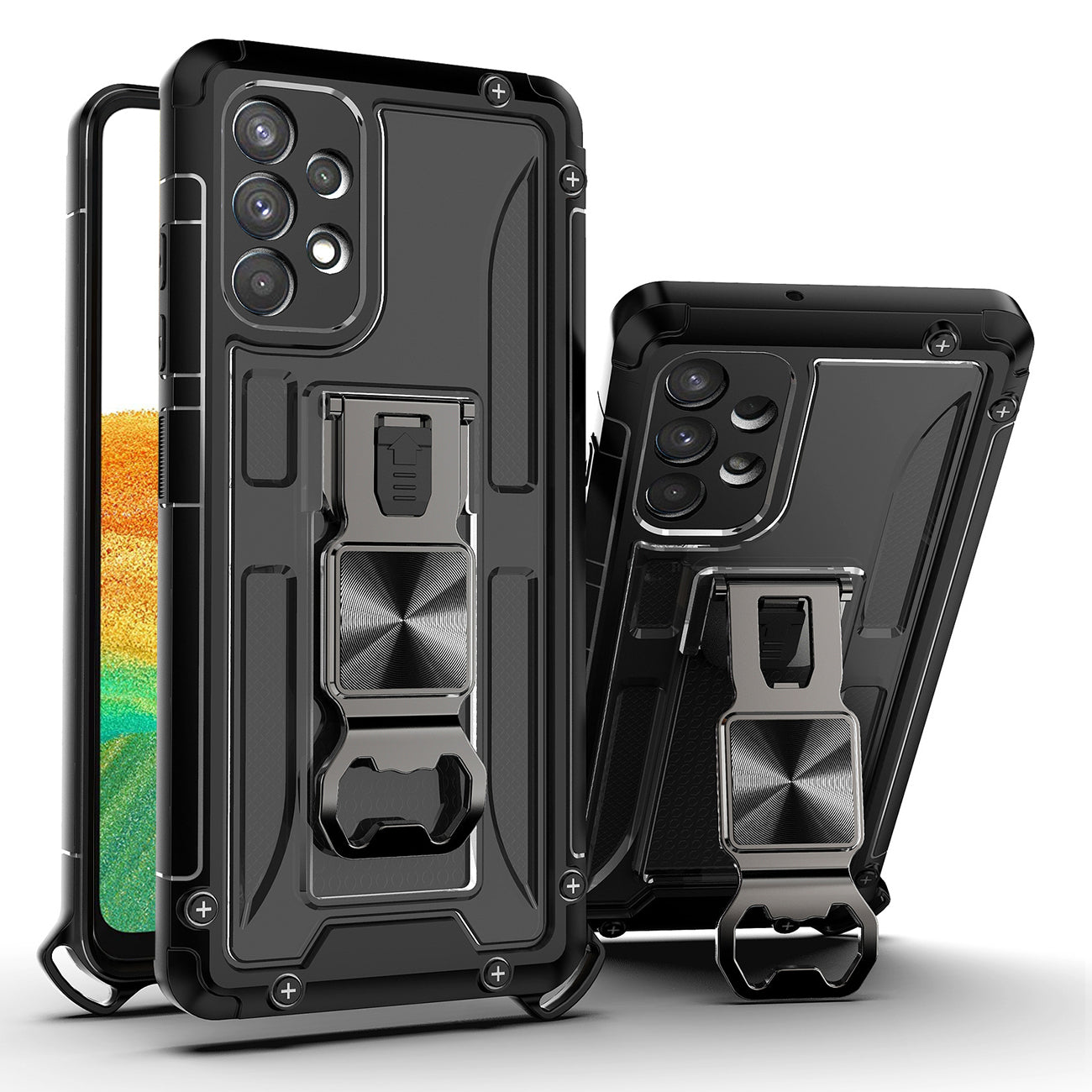 Kickstand Ring Holder/Bottle Opener with Magnetic Car Mount for Samsung Galaxy A33 5G In Black - Crystal Clear & Reliable | CELL DEMAND Official