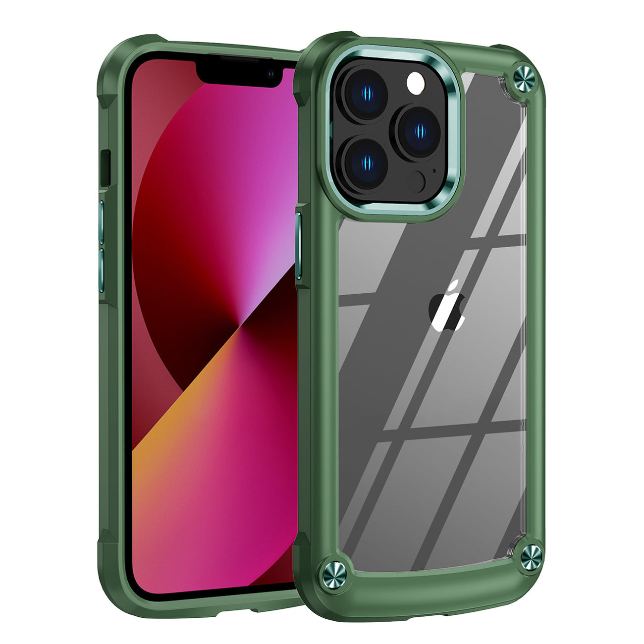 iPhone 13 PRO Compatible High Quality Clean PC,TPU and Metal Bumper Case For iPhone 13 PRO In Green - Shockproof Protection by CELL DEMAND