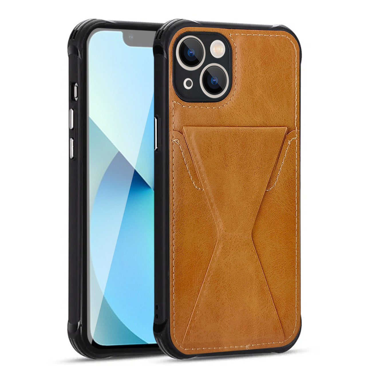iPhone 13  Compatible TPU Leather Phone Case for Apple iPhone 13 with Card Holder Strap In Brown - Heavy Duty Protection by CELL DEMAND