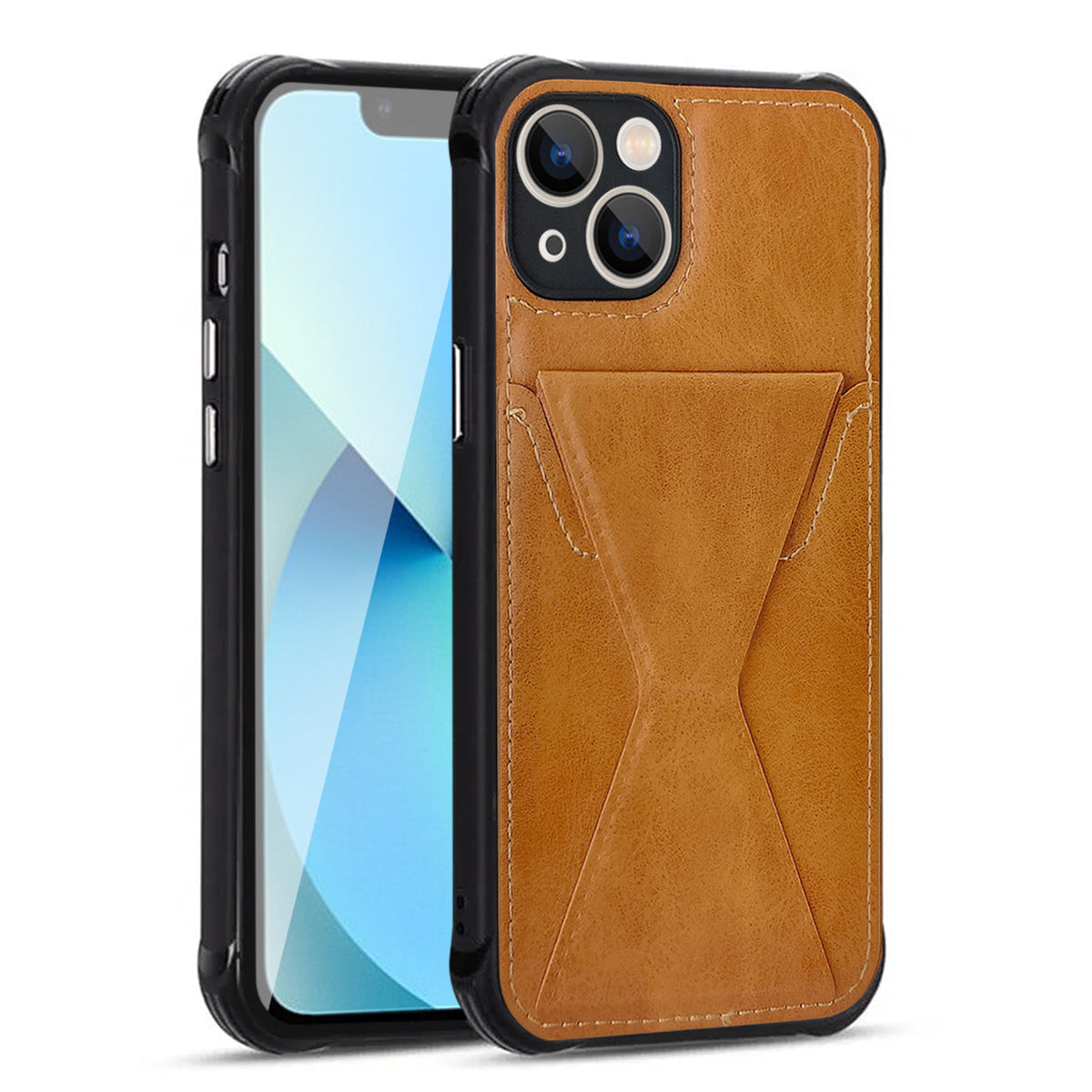 iPhone 13  Compatible TPU Leather Phone Case for Apple iPhone 13 with Card Holder Strap In Brown - Heavy Duty Protection by CELL DEMAND