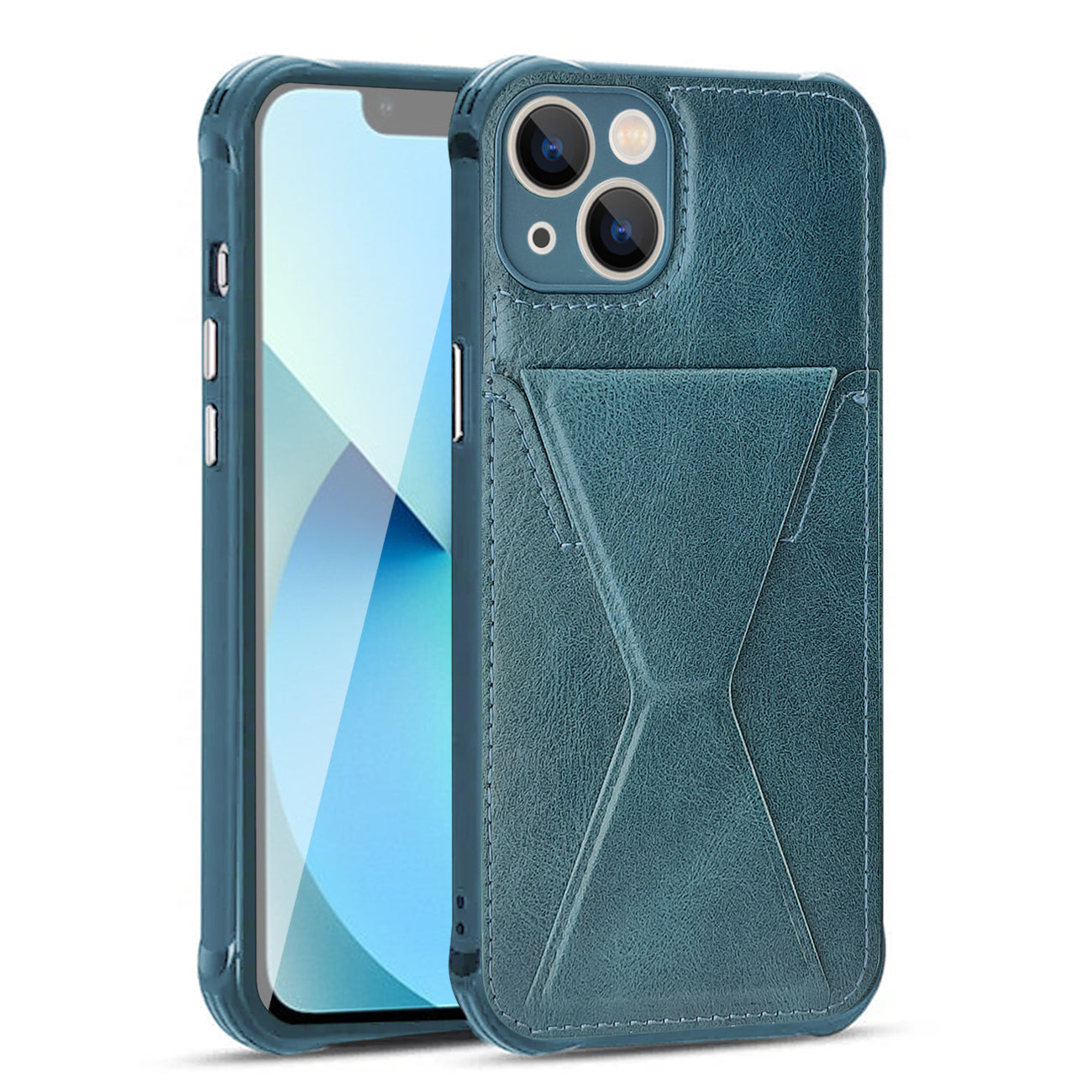 iPhone 13  Compatible TPU Leather Phone Case for Apple iPhone 13 with Card Holder Strap In Navy - Heavy Duty Protection by CELL DEMAND