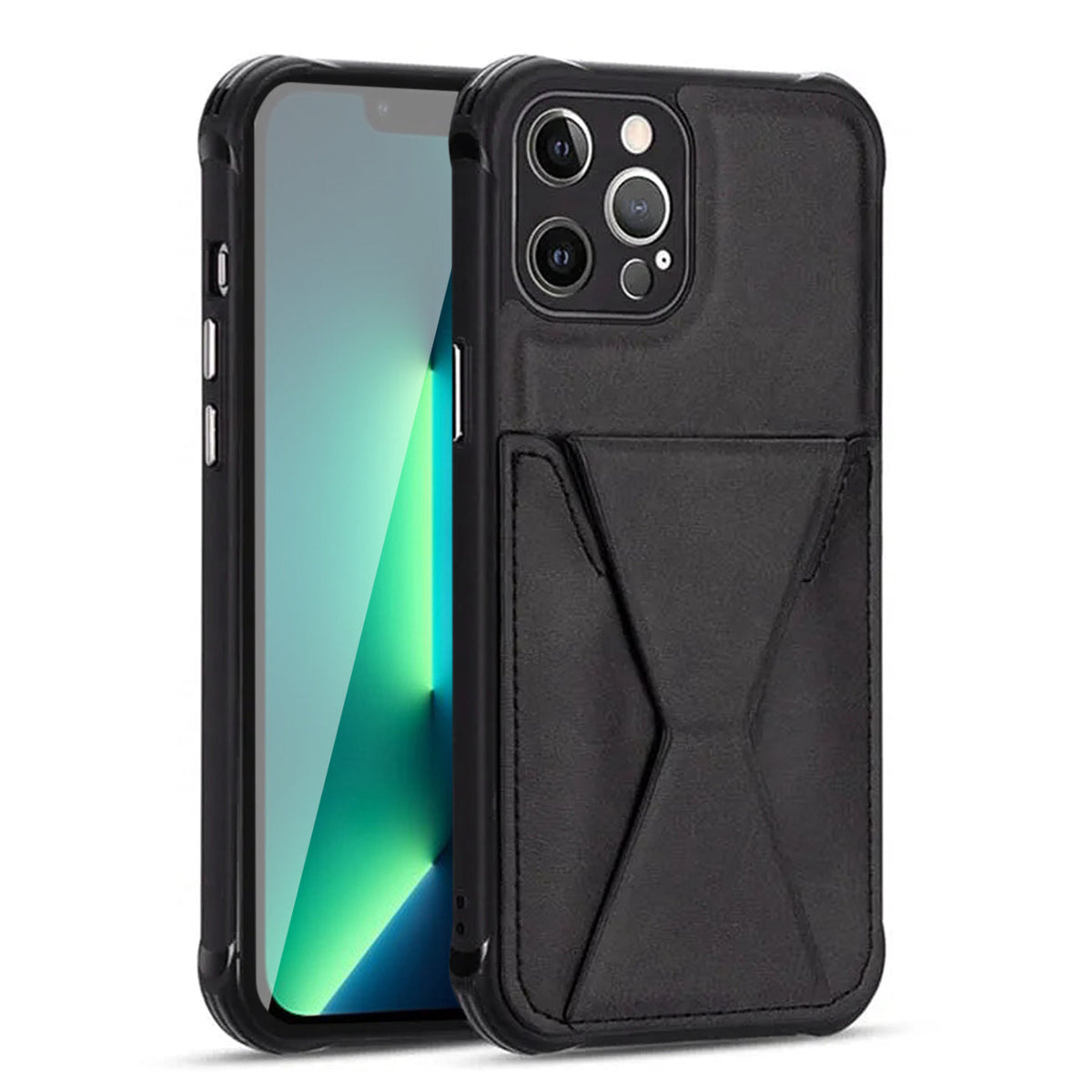iPhone 13 PRO Compatible TPU Leather Phone Case for Apple iPhone 13 PRO with Card Holder Strap In Black - Shockproof Protection by CELL DEMAND