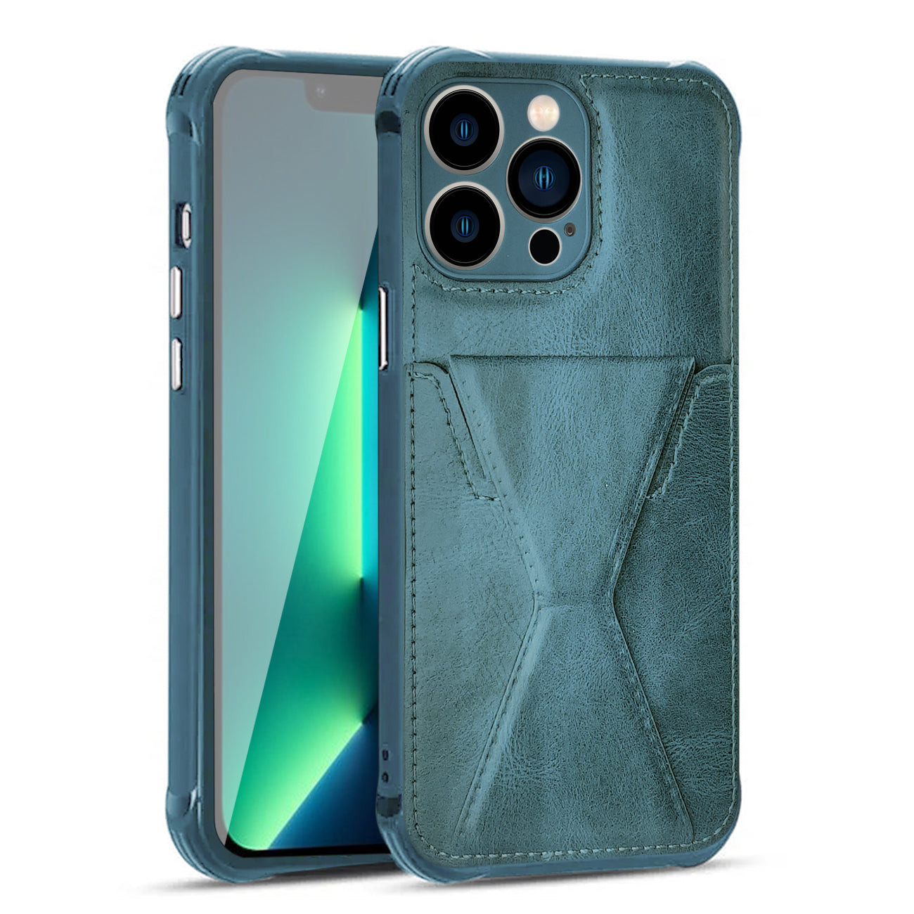 iPhone 13 PRO Compatible TPU Leather Phone Case for Apple iPhone 13 PRO with Card Holder Strap In Navy - Ultra-Slim Protection by CELL DEMAND