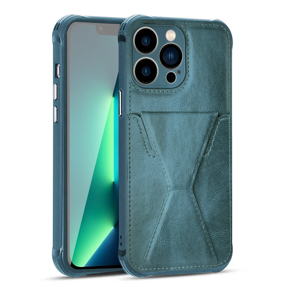 iPhone 13 PRO Compatible TPU Leather Phone Case for Apple iPhone 13 PRO with Card Holder Strap In Navy - Ultra-Slim Protection by CELL DEMAND