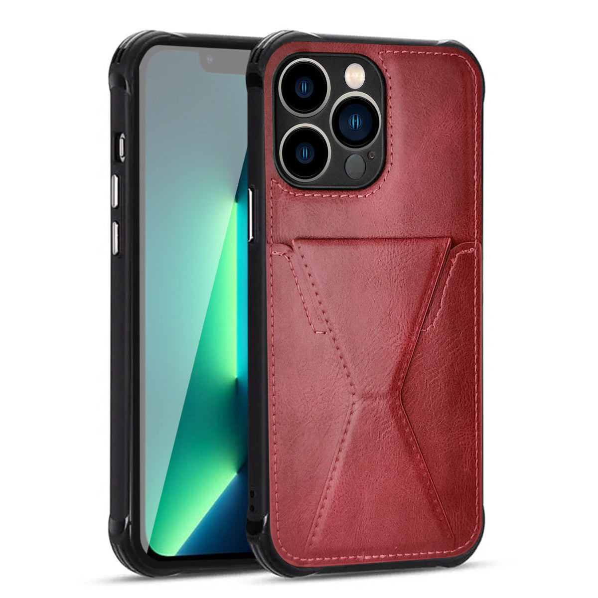 iPhone 13 PRO Compatible TPU Leather Phone Case for Apple iPhone 13 PRO with Card Holder Strap In Red - Crystal Clear Protection by CELL DEMAND