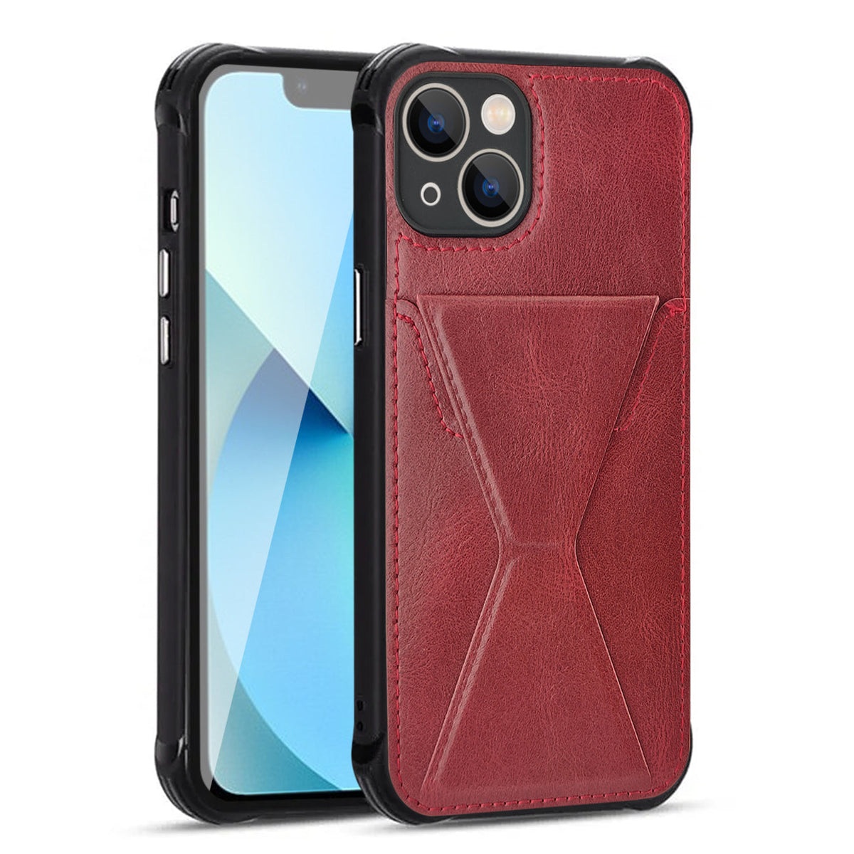 iPhone 13  Compatible TPU Leather Phone Case for Apple iPhone 13 with Card Holder Strap In Red - Shockproof Protection by CELL DEMAND