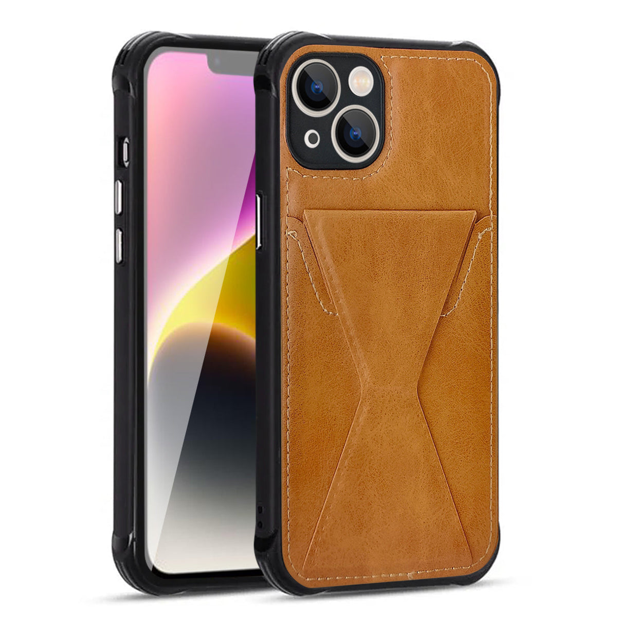 iPhone 14  Compatible TPU Leather Phone Case for Apple iPhone 14 with Card Holder Strap In Brown - Ultra-Slim Protection by CELL DEMAND