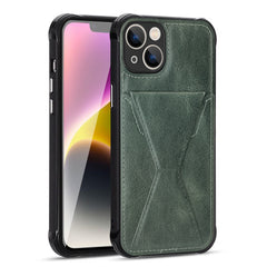 iPhone 14  Compatible TPU Leather Phone Case for Apple iPhone 14 with Card Holder Strap In Green - Shockproof Protection by CELL DEMAND