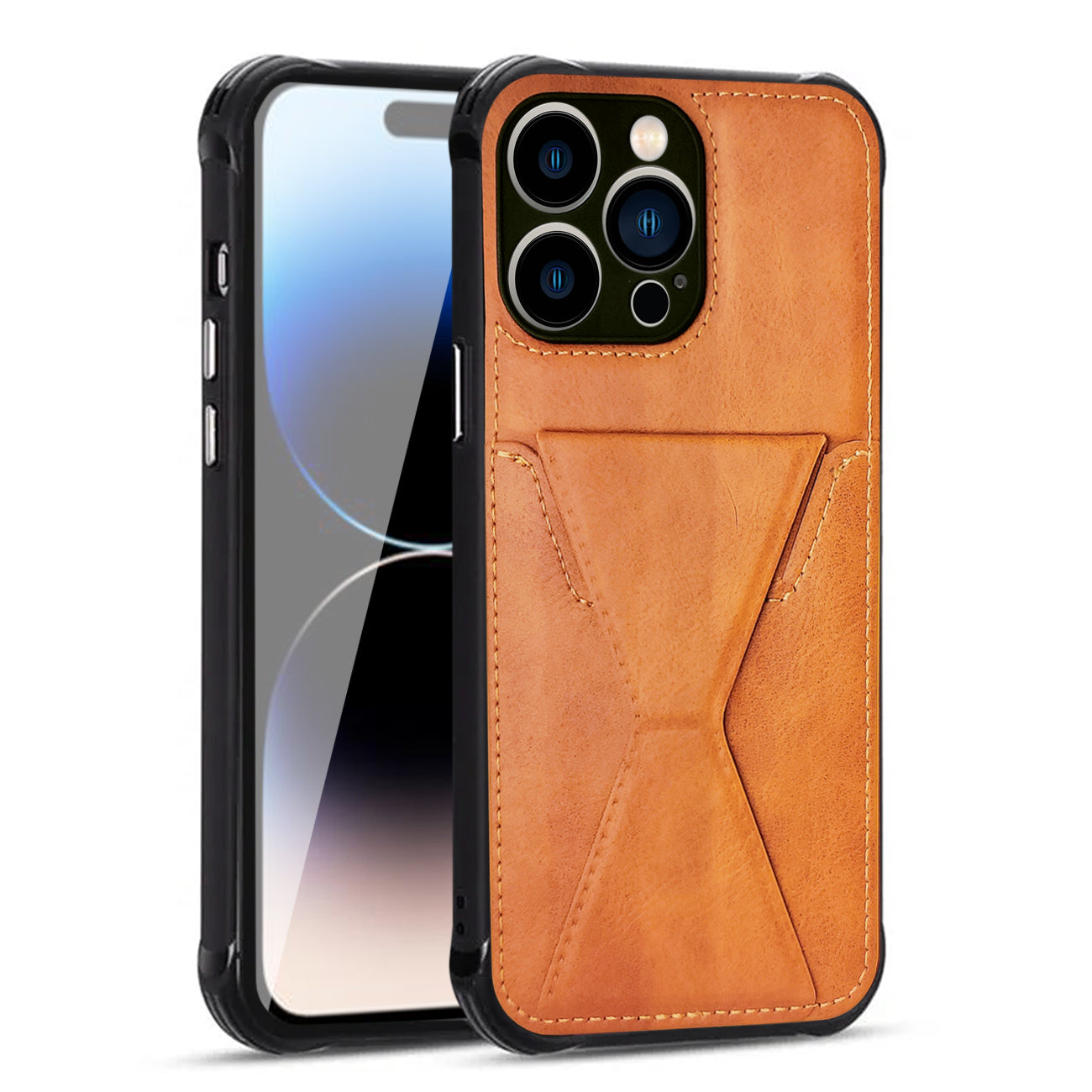 iPhone 14 PRO Compatible TPU Leather Phone Case for Apple iPhone 14 PRO with Card Holder Strap In Brown - Heavy Duty Protection by CELL DEMAND