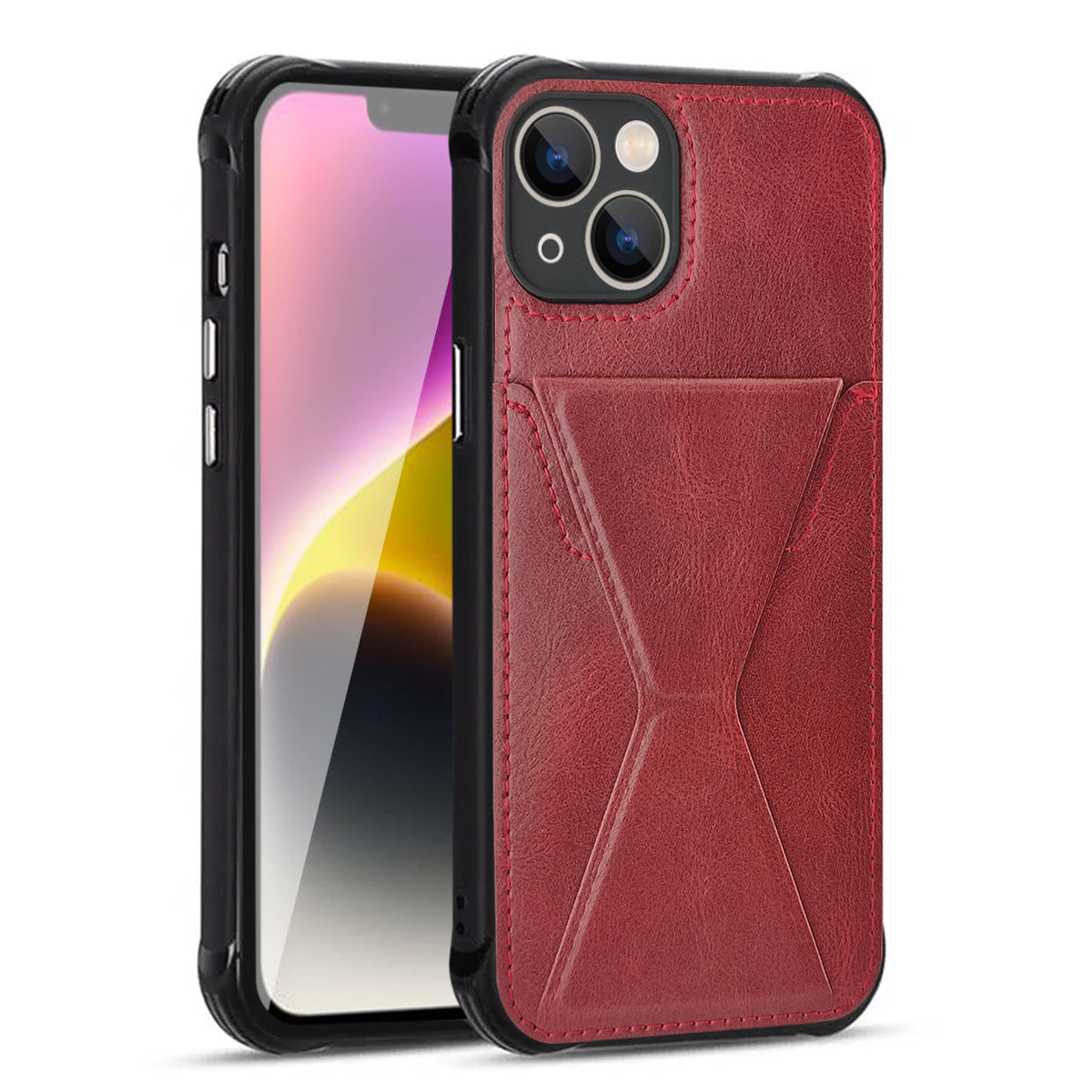 iPhone 14  Compatible TPU Leather Phone Case for Apple iPhone 14 with Card Holder Strap In Red - Ultra-Slim Protection by CELL DEMAND