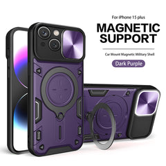 IPHONE 15 Plus Compatible TPU PC Shockproof Magnetic Phone Case with Free Adjustment Ring Holder for IPHONE 15 Plus in Purple - Premium Protection by CELL DEMAND