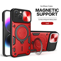 IPHONE 15 Plus Compatible TPU PC Shockproof Magnetic Phone Case with Free Adjustment Ring Holder for IPHONE 15 Plus in Red - Crystal Clear Protection by CELL DEMAND