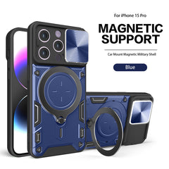 IPHONE 15 PRO Compatible TPU PC Shockproof Magnetic Phone Case with Free Adjustment Ring Holder for IPHONE 15 PRO in Blue - Ultra-Slim Protection by CELL DEMAND