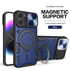 IPHONE 15 PRO Compatible TPU PC Shockproof Magnetic Phone Case with Free Adjustment Ring Holder for IPHONE 15 PRO MAX in Blue - Crystal Clear Protection by CELL DEMAND
