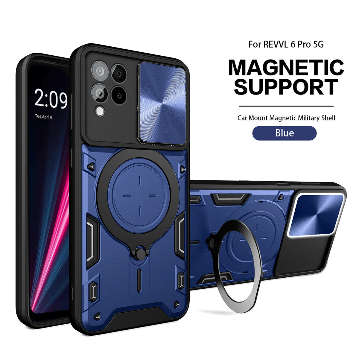 TPU PC Shockproof Magnetic Phone Case with Free Adjustment Ring Holder for REVVL 6 PRO 5G in - Ultra-Slim & Reliable | CELL DEMAND Official