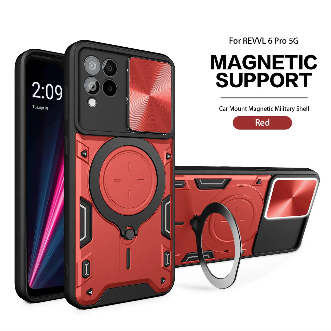 TPU PC Shockproof Magnetic Phone Case with Free Adjustment Ring Holder for REVVL 6 PRO 5G in Purple - Ultra-Slim & Reliable | CELL DEMAND Official