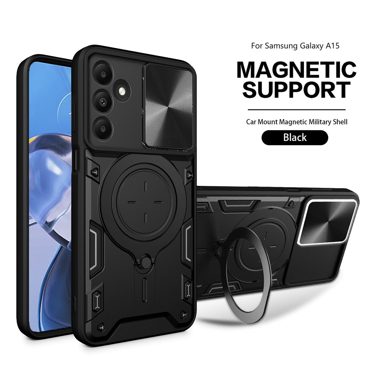 TPU PC Shockproof Magnetic Phone Case For Samsung Galaxy A15 in Black - Ultra-Slim & Reliable | CELL DEMAND Official