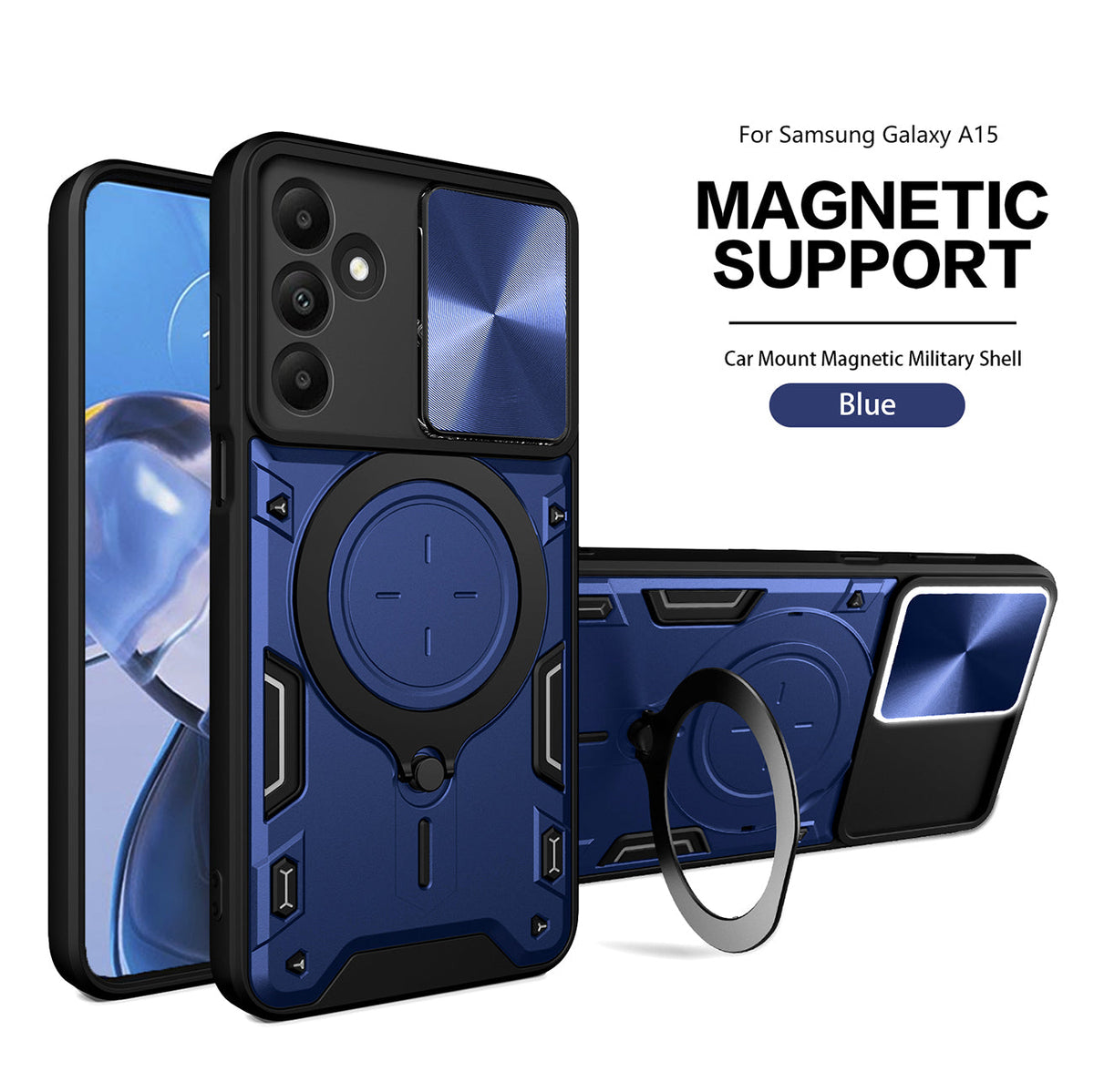 TPU PC Shockproof Magnetic Phone Case For Samsung Galaxy A15 in Blue - Premium & Reliable | CELL DEMAND Official