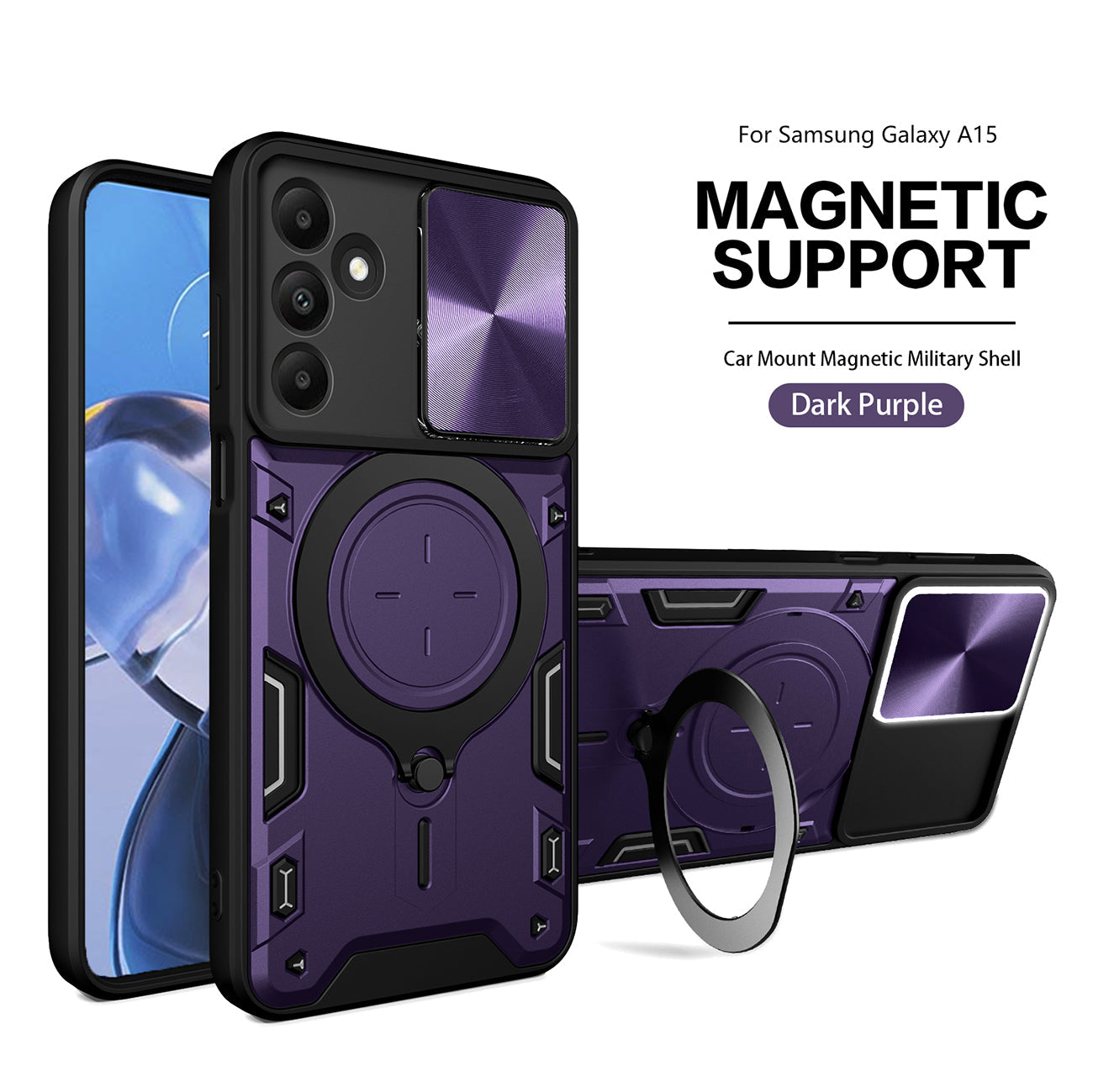 TPU PC Shockproof Magnetic Phone Case For Samsung Galaxy A15 in Purple - Shockproof & Reliable | CELL DEMAND Official