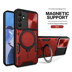 TPU PC Shockproof Magnetic Phone Case with Free Adjustment Ring Holder For Samsung Galaxy A15 in Red - Durable & Reliable | CELL DEMAND Official