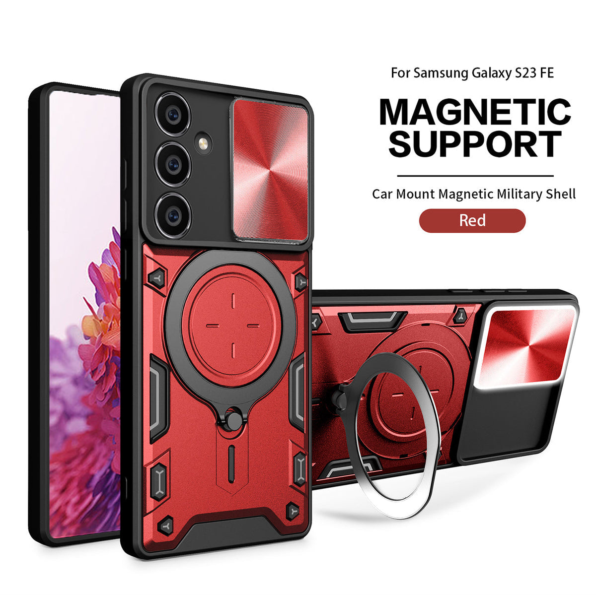 TPU PC Shockproof Magnetic Phone Case for Samsung Galaxy S23 FE in Red - Heavy Duty & Reliable | CELL DEMAND Official