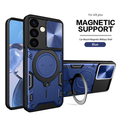 TPU PC Shockproof Magnetic Phone Case with Free Adjustment Ring Holder For Samsung Galaxy S24 Plus in Blue - Durable & Reliable | CELL DEMAND Official