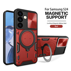 TPU PC Shockproof Magnetic Phone Case with Free Adjustment Ring Holder For Samsung Galaxy S24 in Red - Crystal Clear & Reliable | CELL DEMAND Official