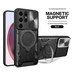 TPU PC Shockproof Magnetic Phone Case with Free Adjustment Ring Holder For Samsung Galaxy S24 Ultra in Black - Heavy Duty & Reliable | CELL DEMAND Official