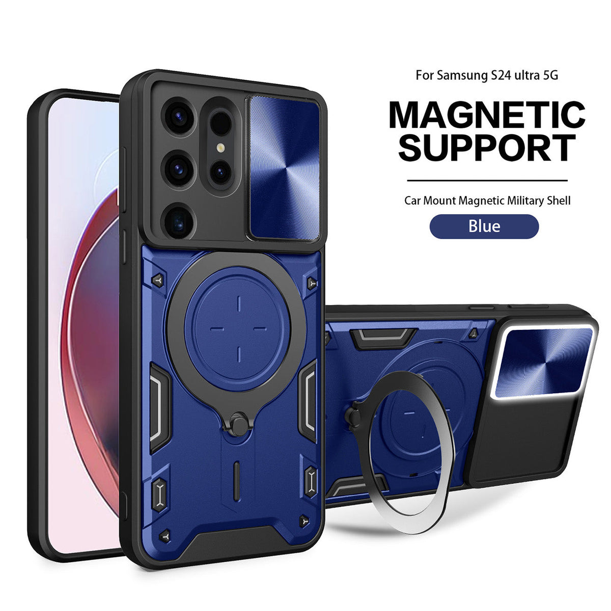 TPU PC Shockproof Magnetic Phone Case with Free Adjustment Ring Holder For Samsung Galaxy S24 Ultra in Blue - Ultra-Slim & Reliable | CELL DEMAND Official
