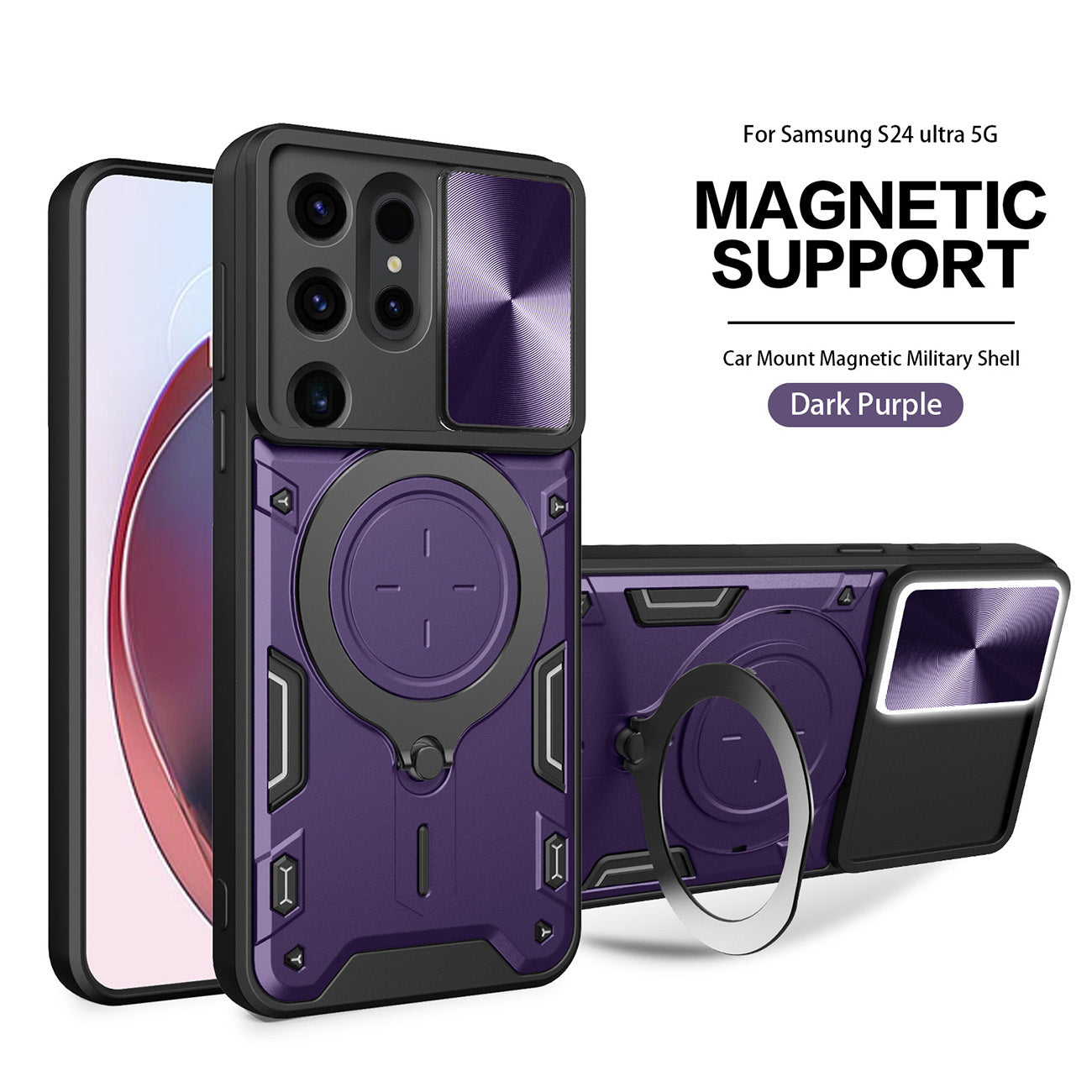 TPU PC Shockproof Magnetic Phone Case with Free Adjustment Ring Holder For Samsung Galaxy S24 Ultra in Purple - Shockproof & Reliable | CELL DEMAND Official