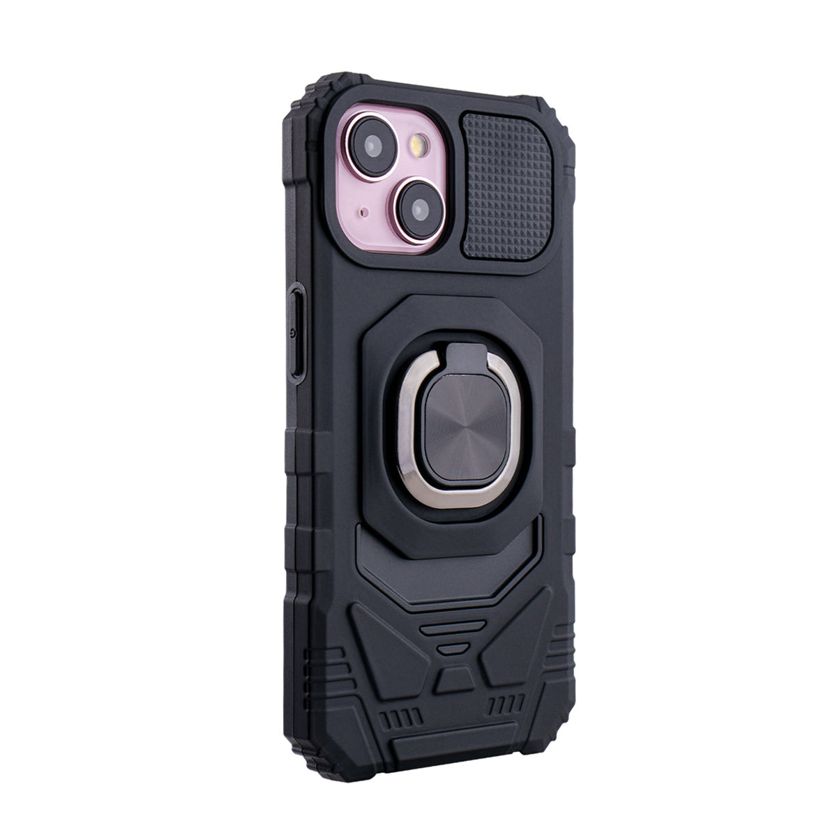 IPHONE 15  Compatible Kickstand Ring Holder TPU Shockproof Case for IPHONE 15 in Black - Heavy Duty Protection by CELL DEMAND