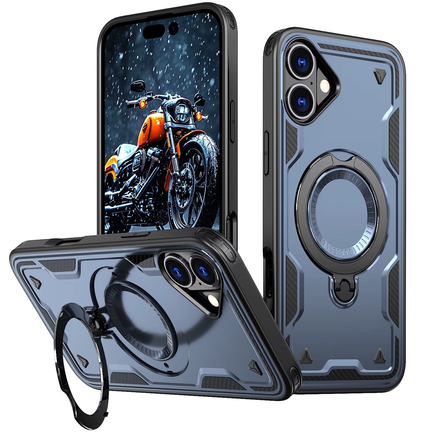 iPhone 16 Compatible 360 Degree Rotating Magnetic Versatile Stand Navy Blue Compatible with iPhone 16 - Durable Protection by CELL DEMAND