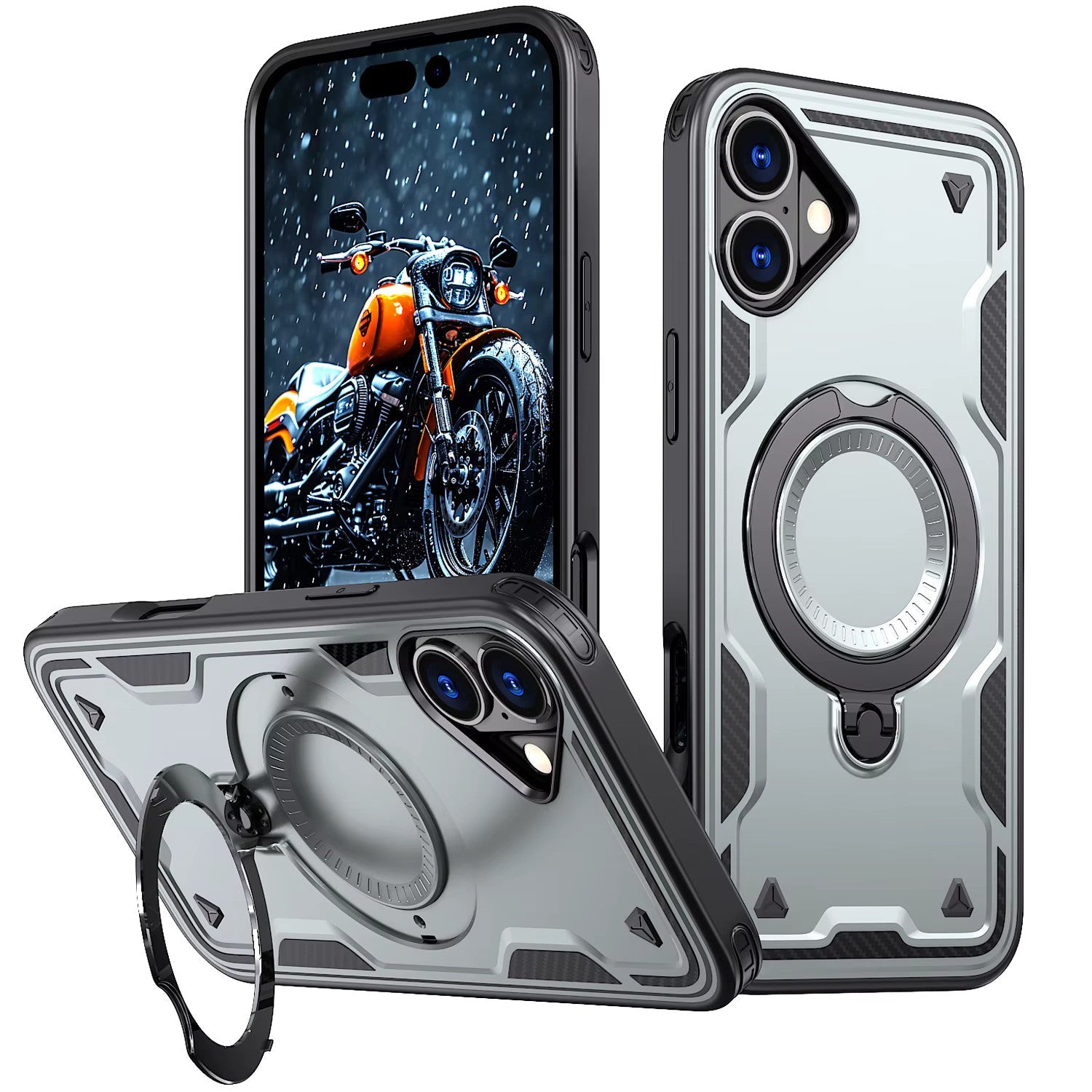 iPhone 16 Plus Compatible 360 Degree Rotating Magnetic Versatile Stand Gray Compatible with iPhone 16 Plus - Crystal Clear Protection by CELL DEMAND