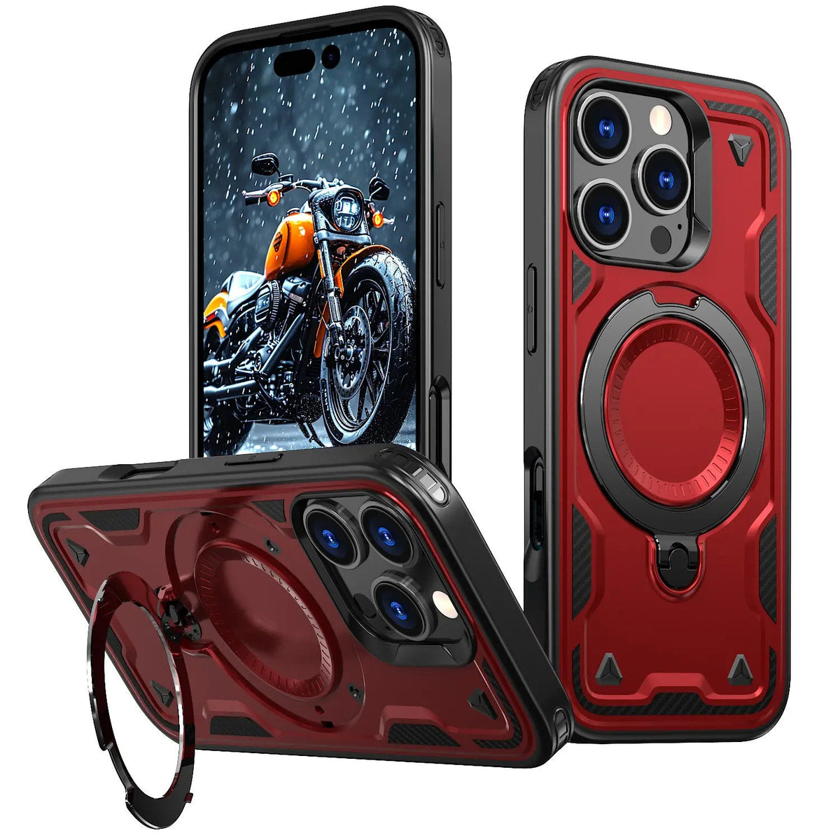 iPhone 16 Pro Compatible 360 Degree Rotating Magnetic Versatile Stand Red Compatible with iPhone 16 Pro - Heavy Duty Protection by CELL DEMAND
