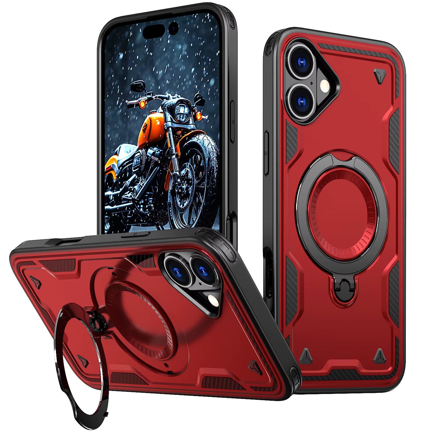 iPhone 16 Compatible 360 Degree Rotating Magnetic Versatile Stand Red Compatible with iPhone 16 - Ultra-Slim Protection by CELL DEMAND