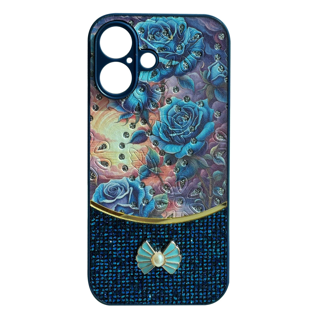 iPhone 16 Plus Compatible Sparkle Glitter Bling  Phone Case in Navy With Colorful Cover For iPhone 16 Plus - Durable Protection by CELL DEMAND