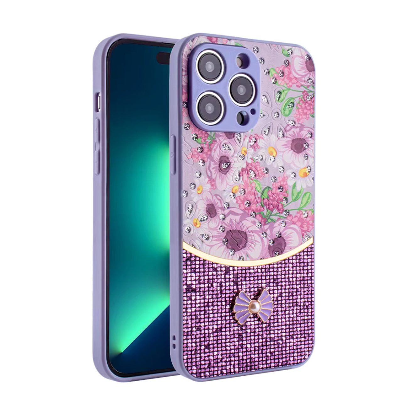 iPhone 16 Pro Compatible Sparkle Glitter Bling  Phone Case in Purple  With Colorful Cover For iPhone 16 Pro Max - Heavy Duty Protection by CELL DEMAND