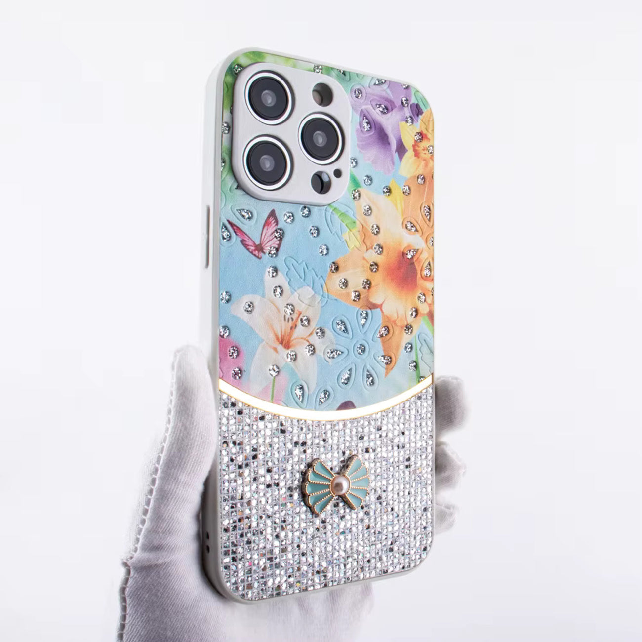 iPhone 16 Pro Compatible Sparkle Glitter Bling  Phone Case in White With Colorful Cover For iPhone 16 Pro - Durable Protection by CELL DEMAND