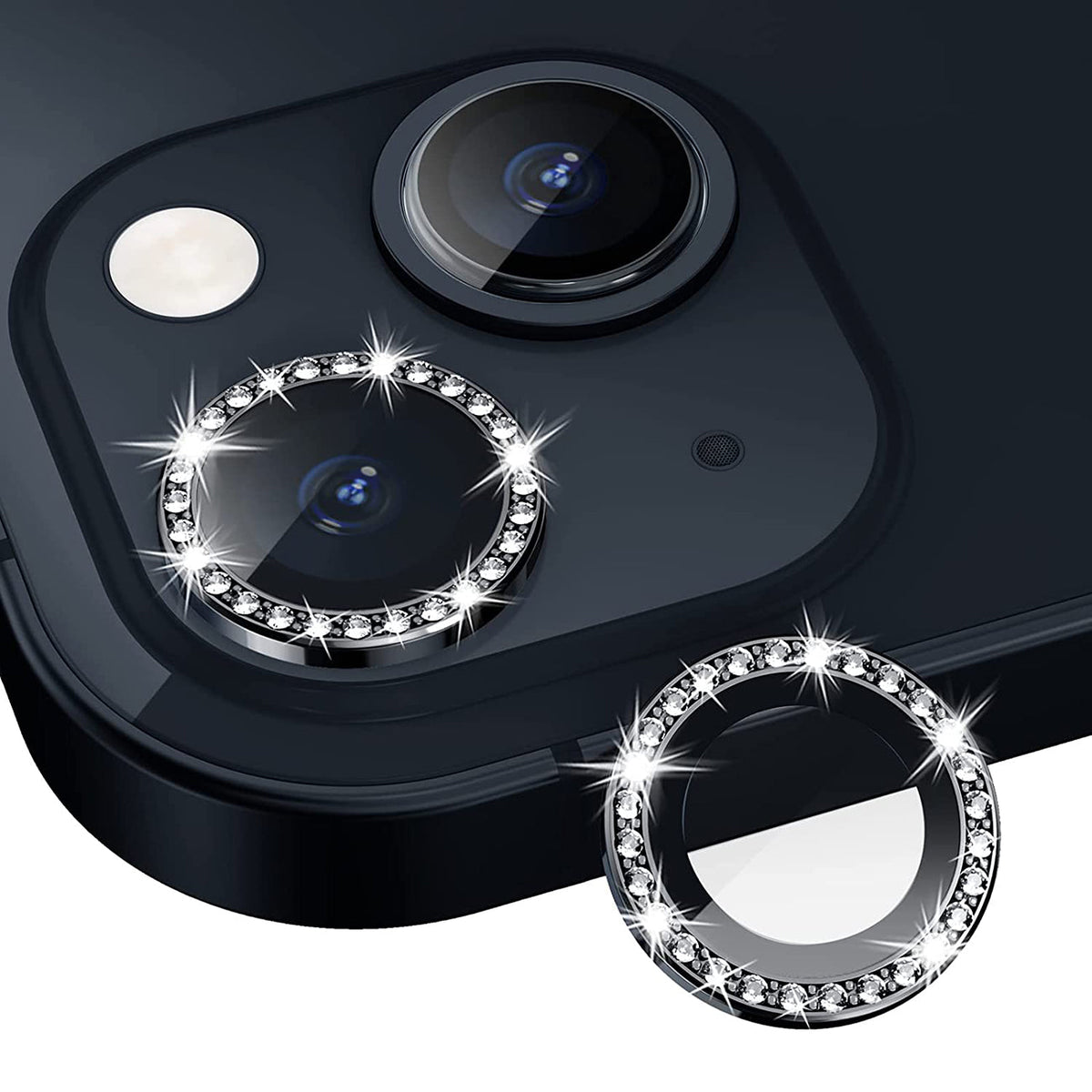 iPhone 14  Compatible Diamond Camera Lens Protector, Diamond Tempered Glass Camera Cover Screen Protector for iPhone 14 / iPhone 14 Plus  In Black - Premium Protection by CELL DEMAND
