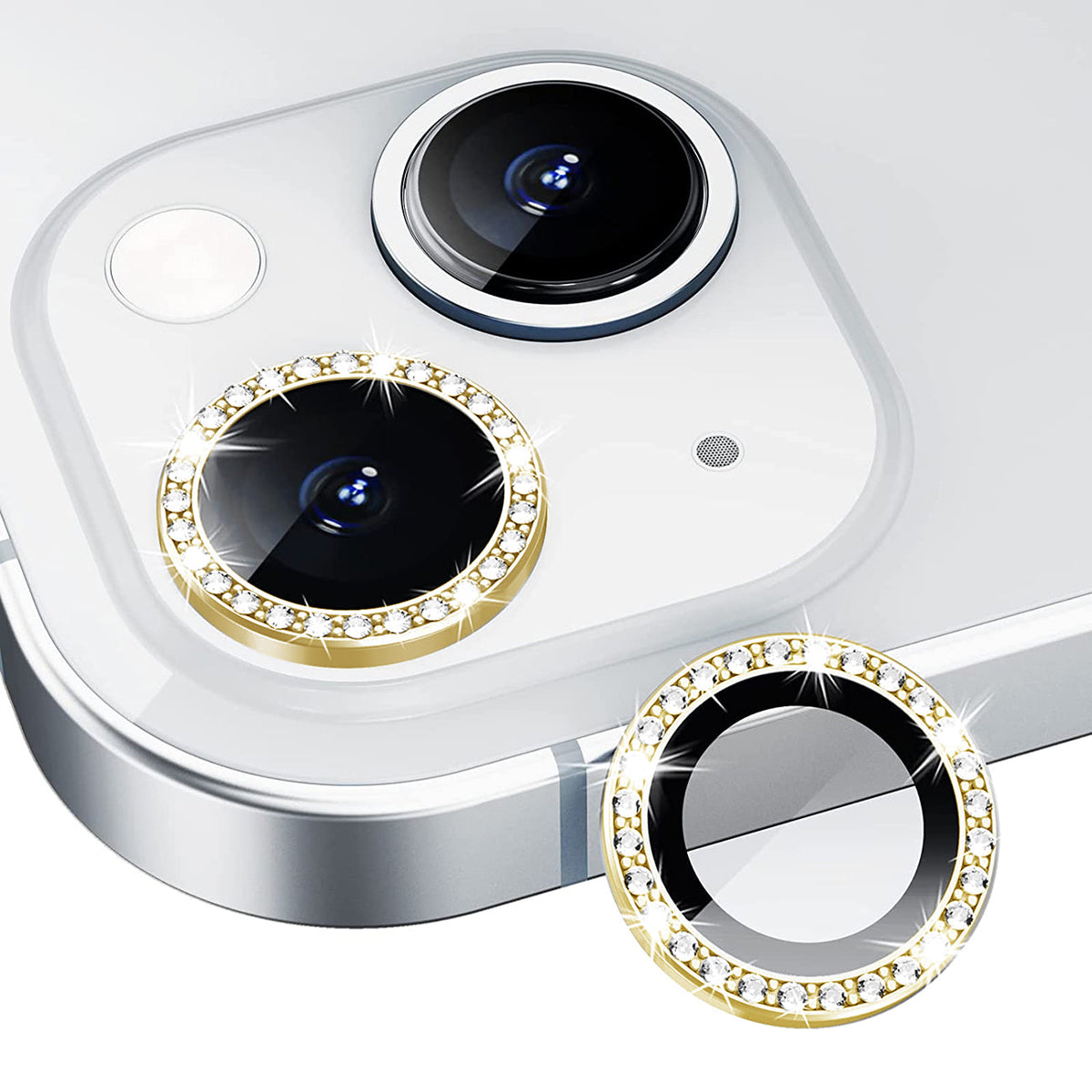 iPhone 14  Compatible Diamond Camera Lens Protector, Diamond Tempered Glass Camera Cover Screen Protector for iPhone 14 / iPhone 14 Plus In Gold - Heavy Duty Protection by CELL DEMAND