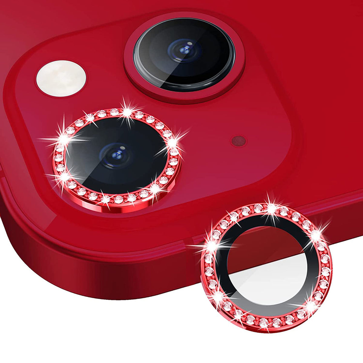 iPhone 14  Compatible Diamond Camera Lens Protector, Diamond Tempered Glass Camera Cover Screen Protector for iPhone 14 / iPhone 14 Plus In Red - Heavy Duty Protection by CELL DEMAND