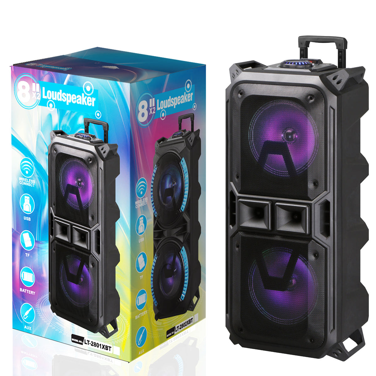8"x2 Speaker with A charger line and wired mic,remote (LT-2801XBT) - Ultra-Slim & Reliable | CELL DEMAND Official