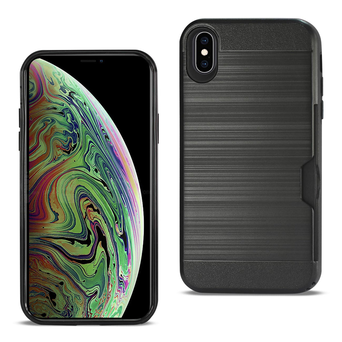 iPhone XS Max Slim Armor Hybrid Case With Card Holder In Black - Heavy Duty & Reliable | CELL DEMAND Official