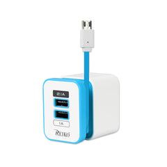 2 AMP DUAL PORT PORTABLE TRAVEL ADAPTER CHARGER IN BLUE TC210-2A5VHPK - Ultra-Slim & Reliable | CELL DEMAND Official