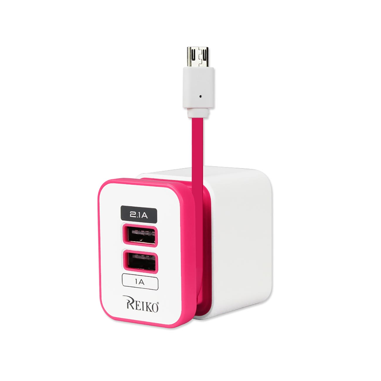 2 AMP DUAL PORT PORTABLE TRAVEL ADAPTER CHARGER IN HOT PINK TC210-2A5VHPK - Ultra-Slim & Reliable | CELL DEMAND Official