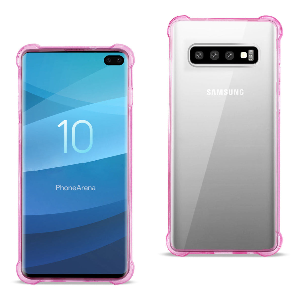 SAMSUNG GALAXY S10 Plus Clear Bumper Case With Air Cushion Protection In Clear Hot Pink - Heavy Duty & Reliable | CELL DEMAND Official